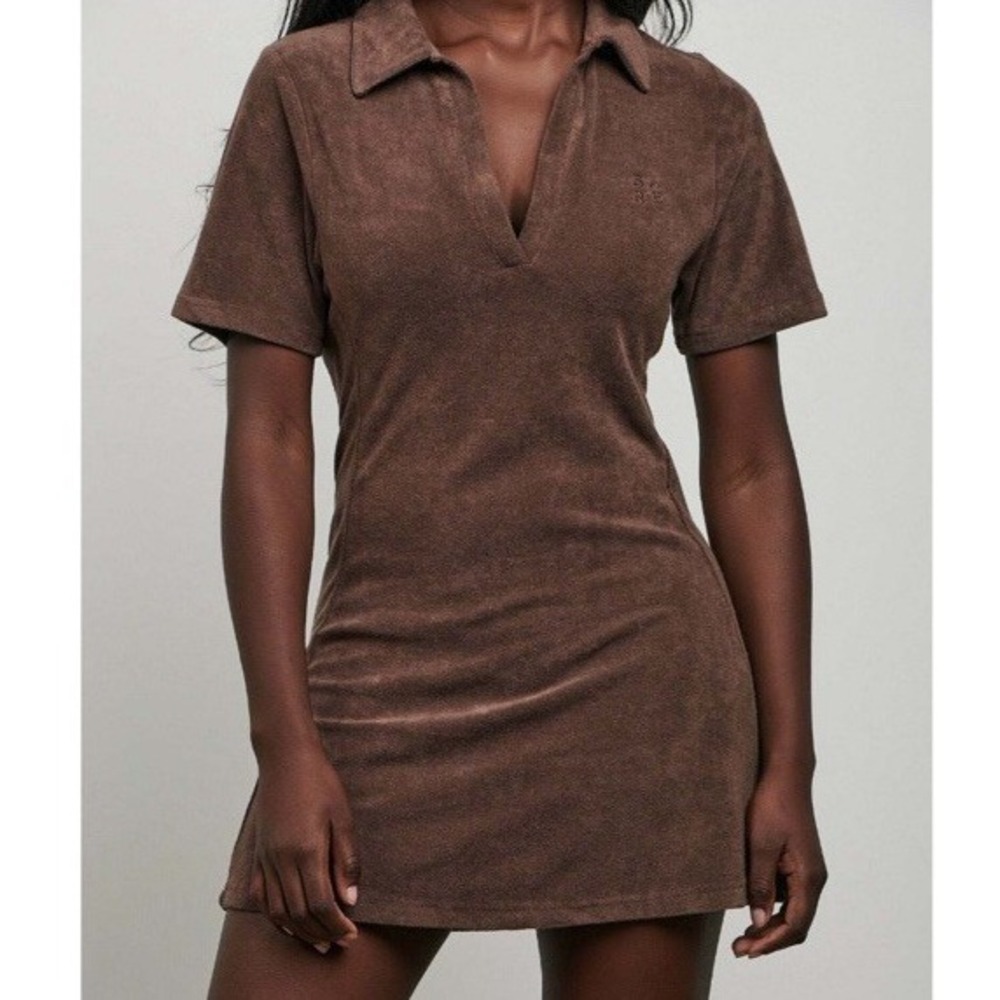 Bare by Charlie Holiday The Terry Towelling Mini Silhouette Dress Olive Sz L NWT